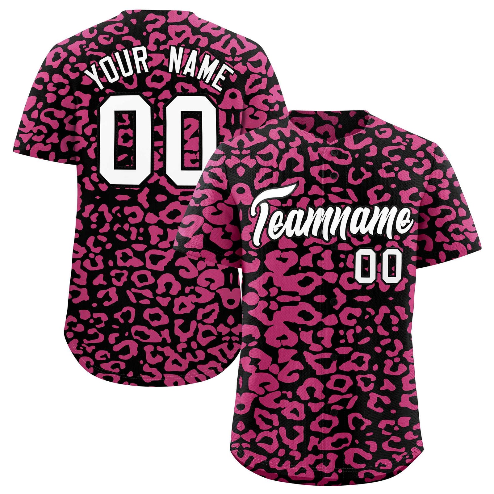 Custom Black Pink Leopard Print Pattern Authentic Baseball Jersey