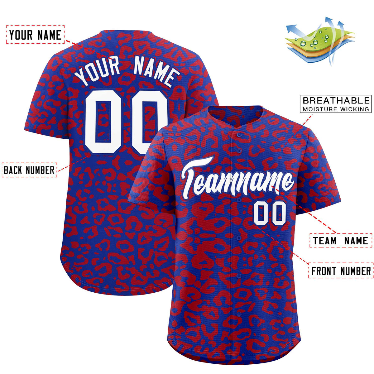 Custom Royal Red Leopard Print Pattern Authentic Baseball Jersey
