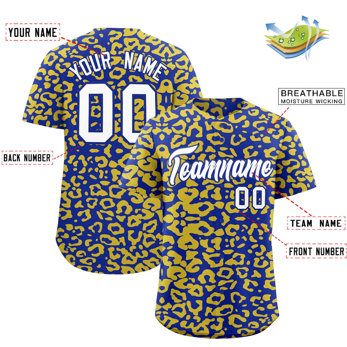 Custom Royal Gold Leopard Print Pattern Authentic Baseball Jersey