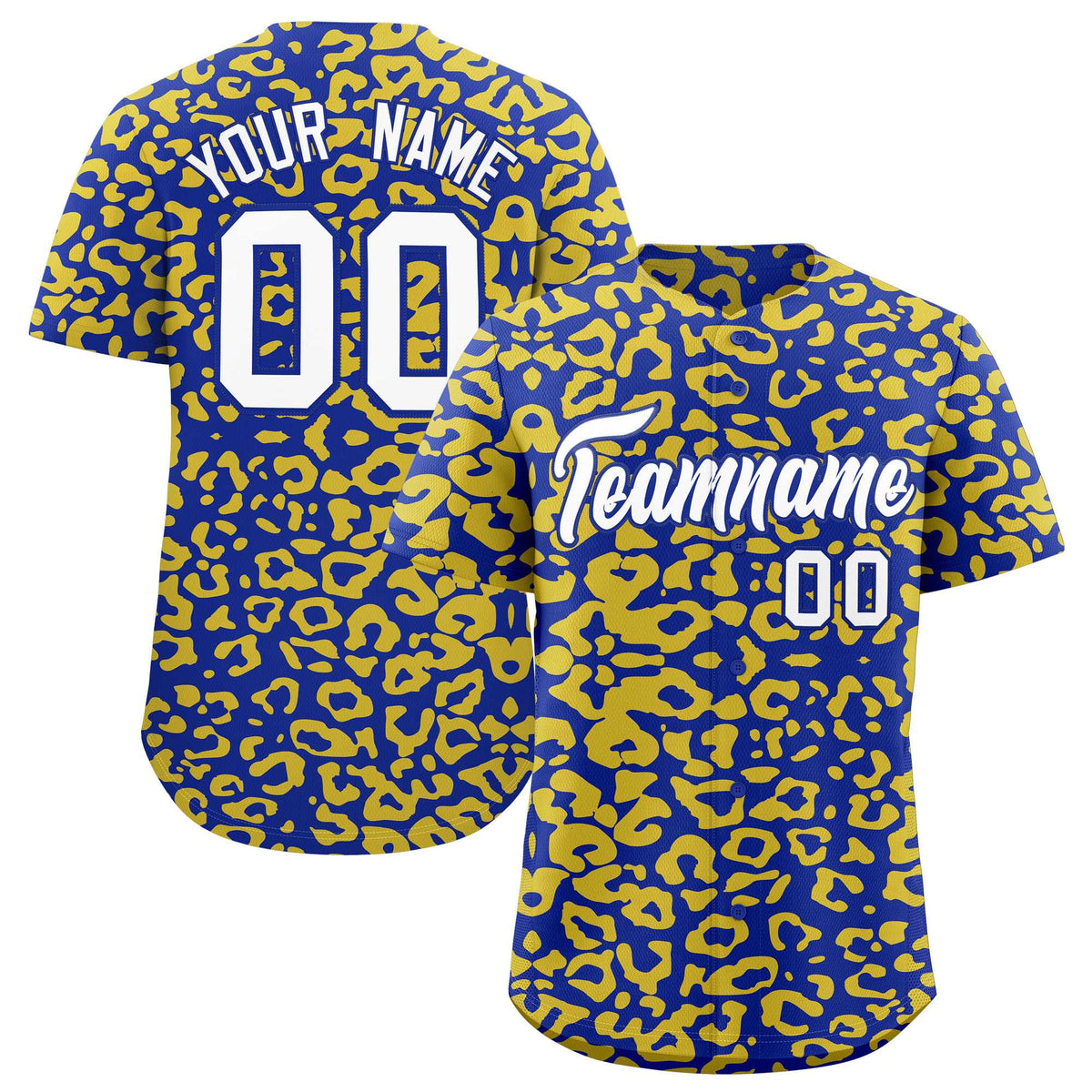 Custom Royal Gold Leopard Print Pattern Authentic Baseball Jersey