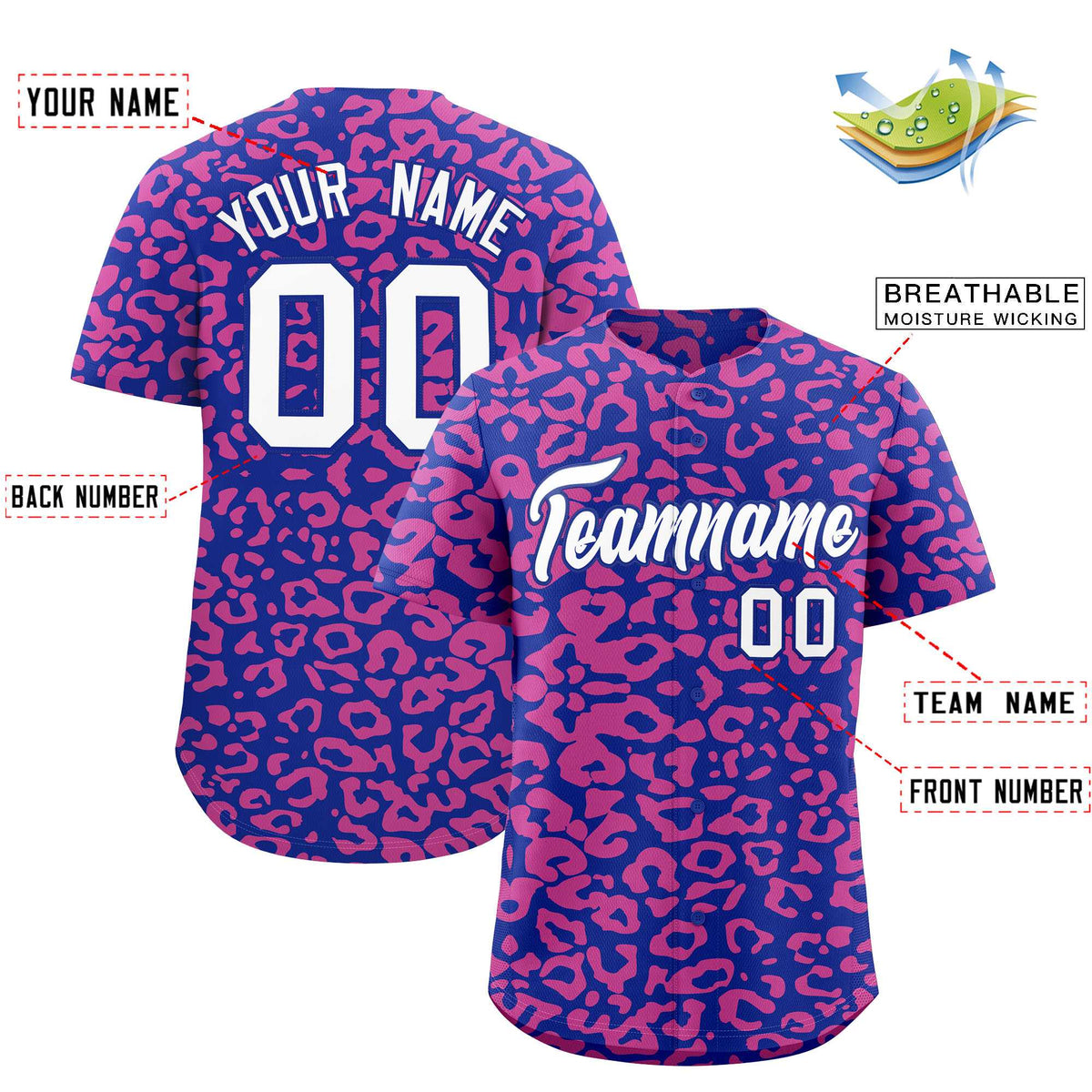 Custom Royal Pink Leopard Print Pattern Authentic Baseball Jersey