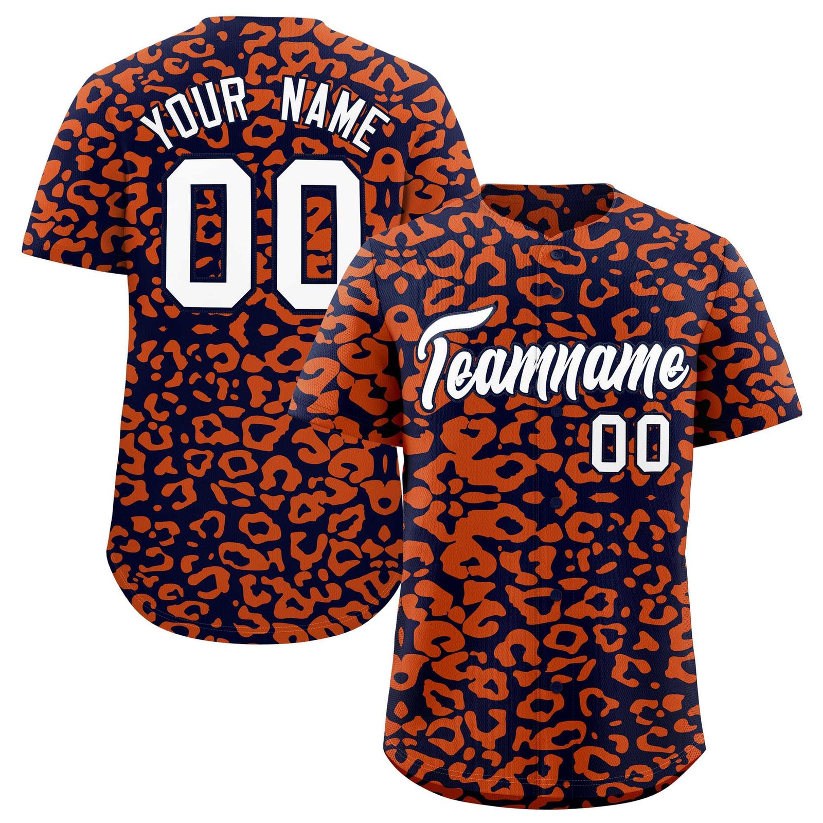 Custom Navy Orange Leopard Print Pattern Authentic Baseball Jersey