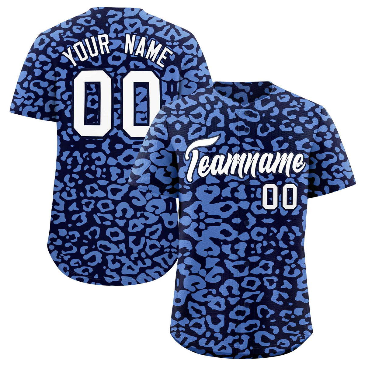 Custom Navy Light Blue Leopard Print Pattern Authentic Baseball Jersey