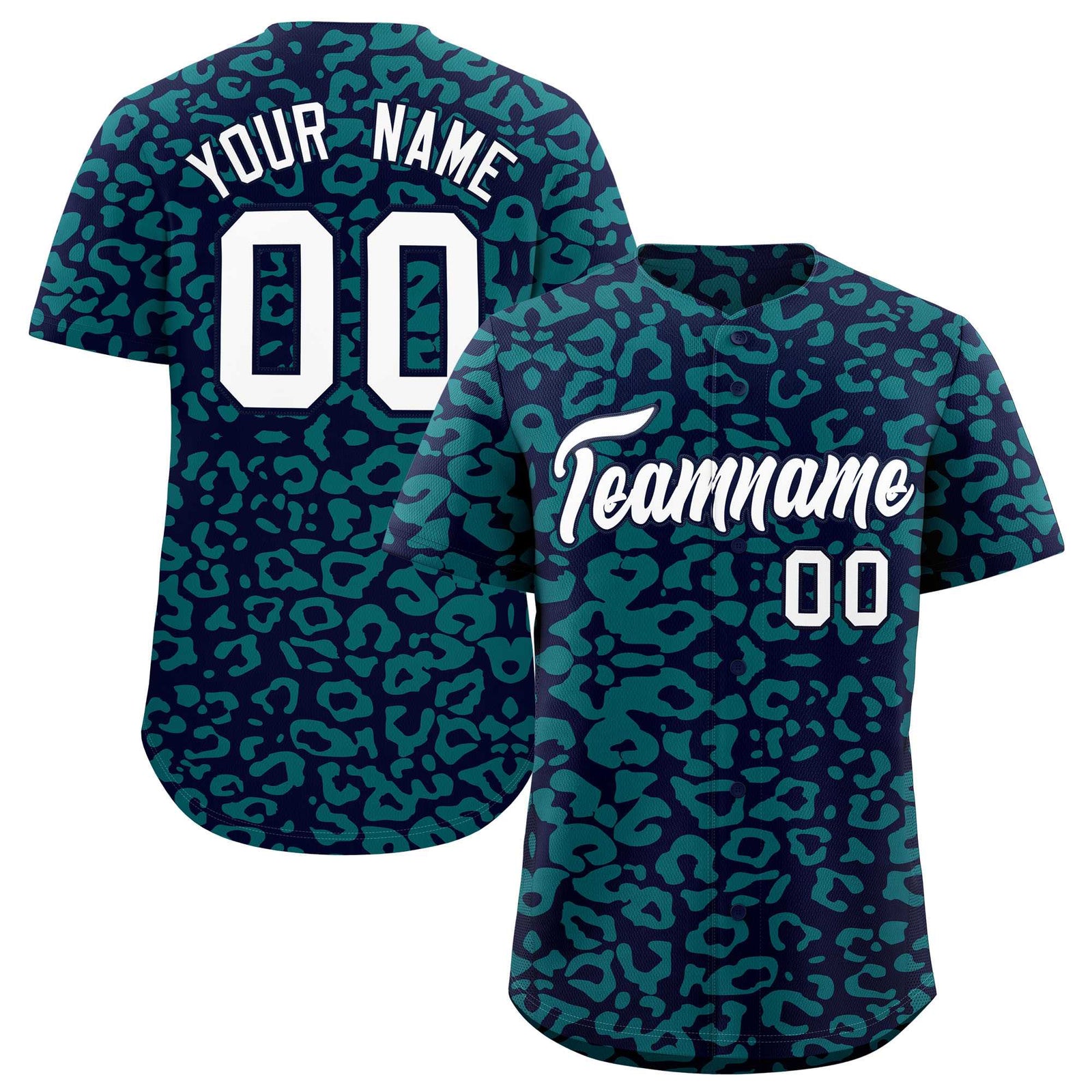 Custom Navy Aqua Leopard Print Pattern Authentic Baseball Jersey