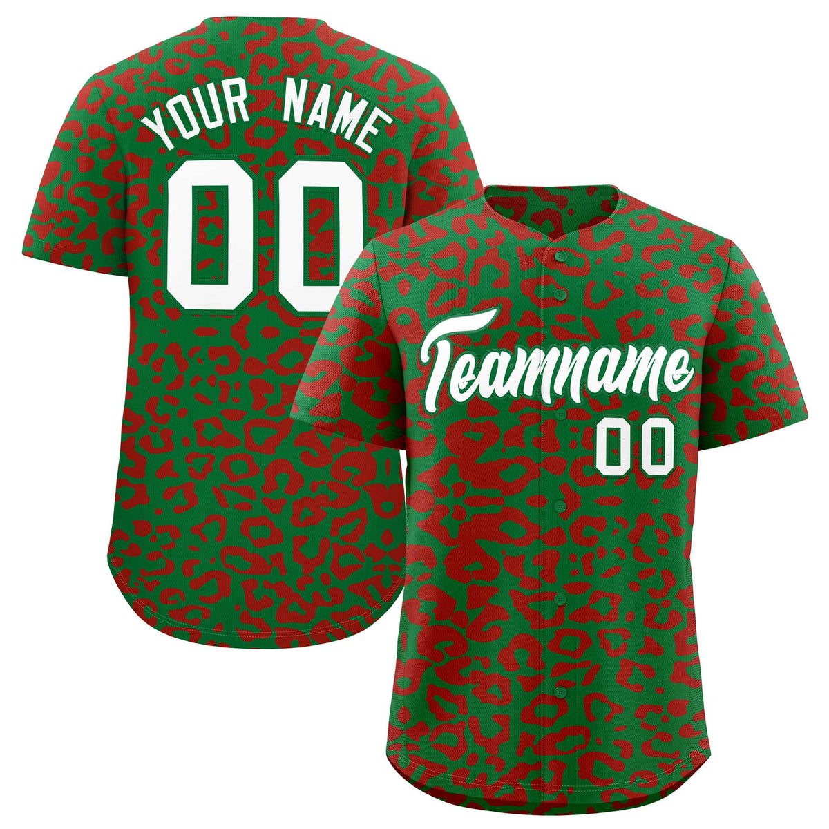 Custom Kelly Green Red Leopard Print Pattern Authentic Baseball Jersey