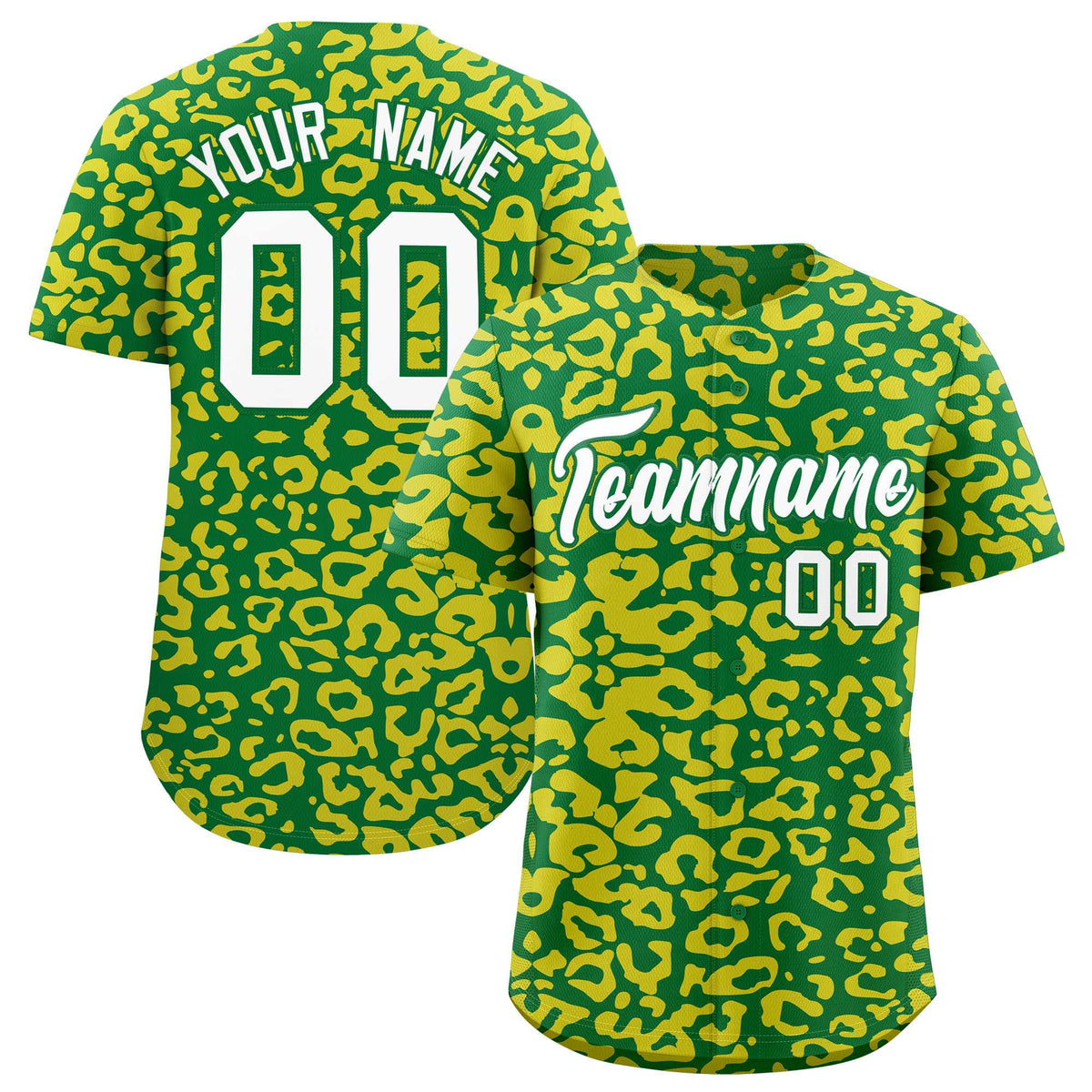 Custom Kelly Green Gold Leopard Print Pattern Authentic Baseball Jersey