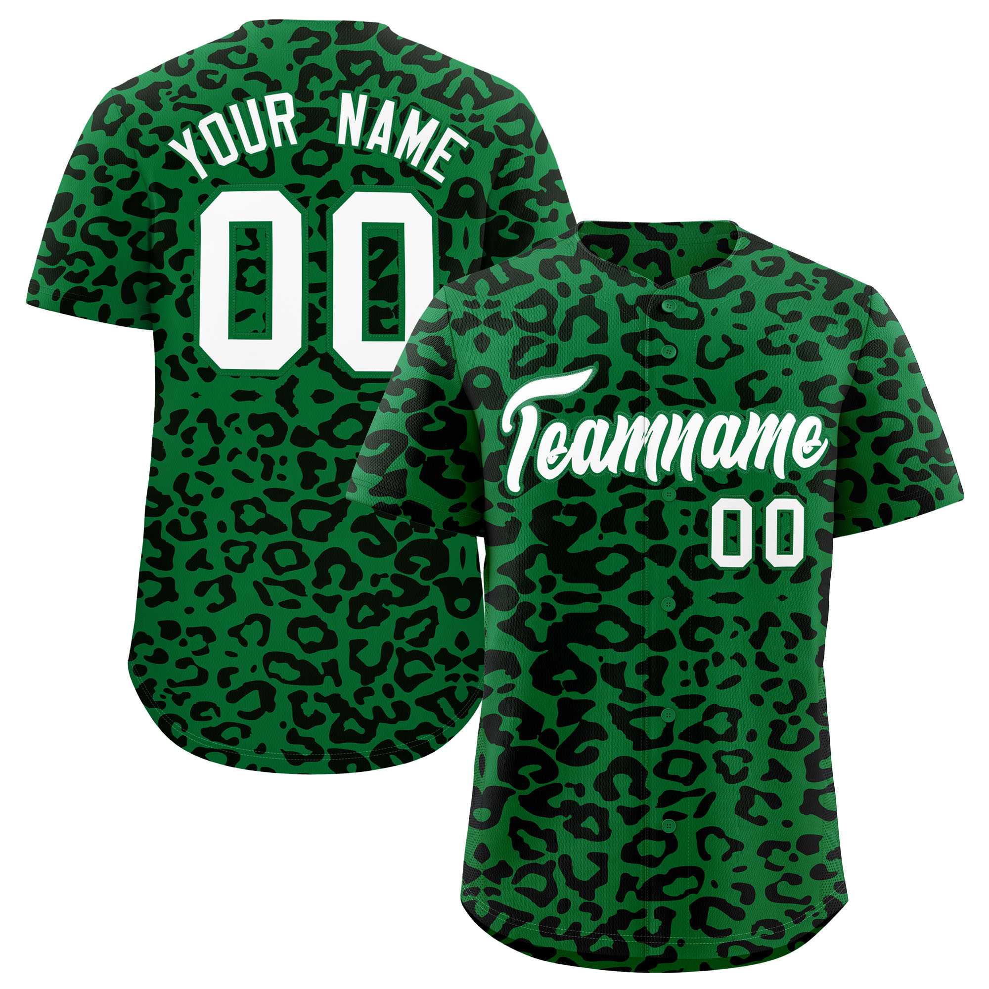 Custom Kelly Green Black Leopard Print Pattern Authentic Baseball Jersey
