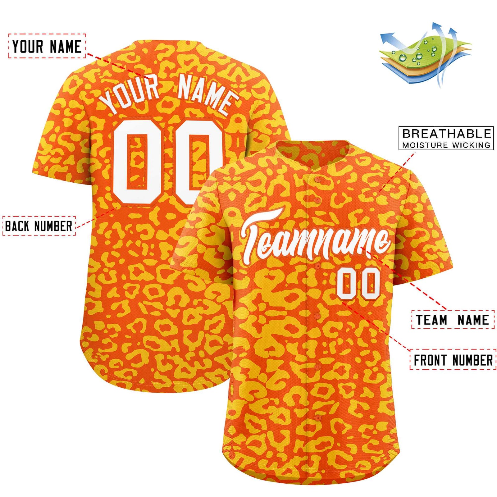 Custom Orange Gold Leopard Print Pattern Authentic Baseball Jersey