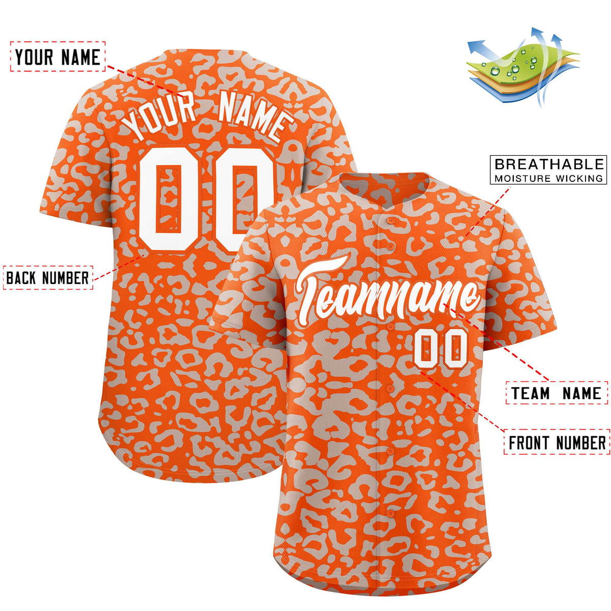 Custom Orange Silver Leopard Print Pattern Authentic Baseball Jersey
