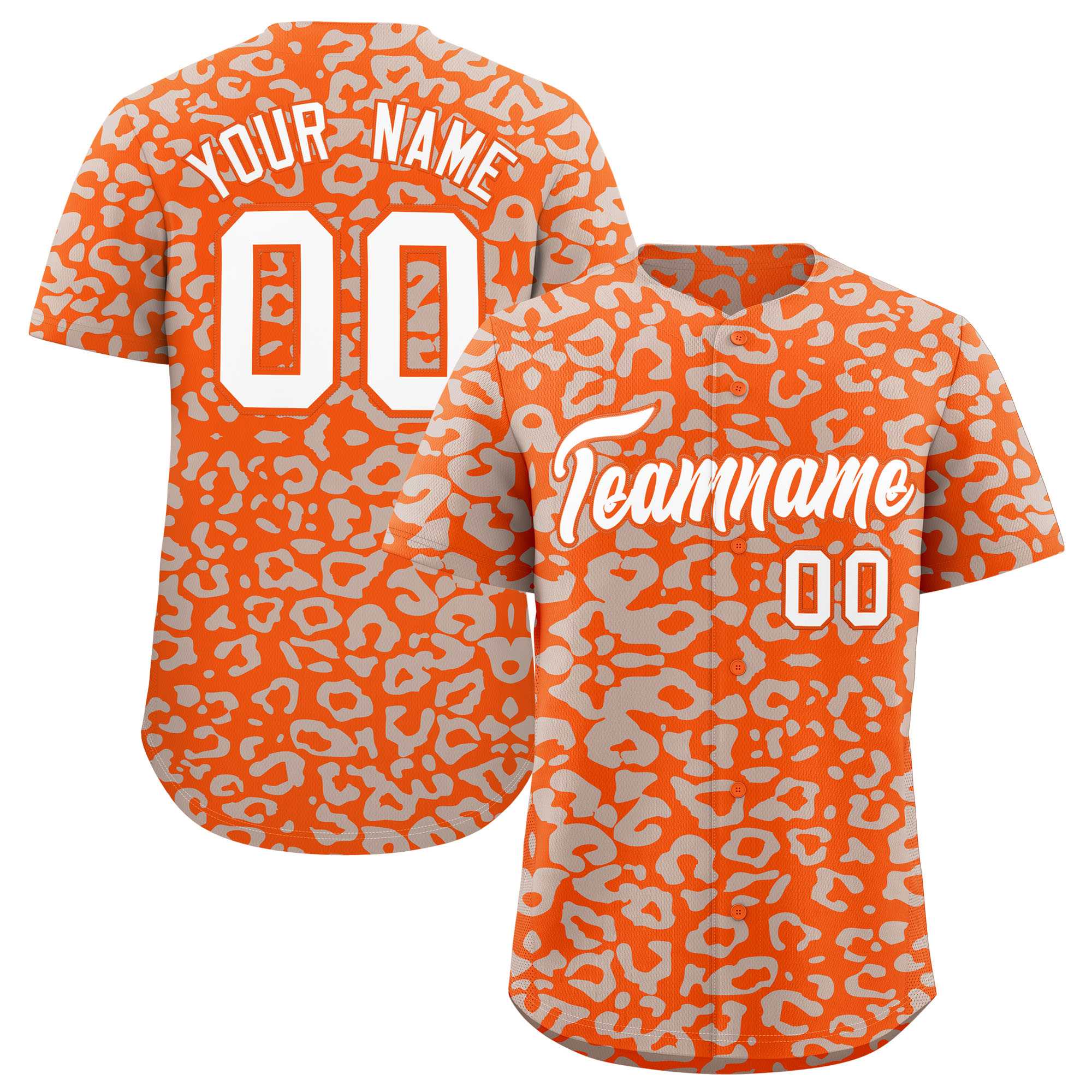 Custom Orange Silver Leopard Print Pattern Authentic Baseball Jersey