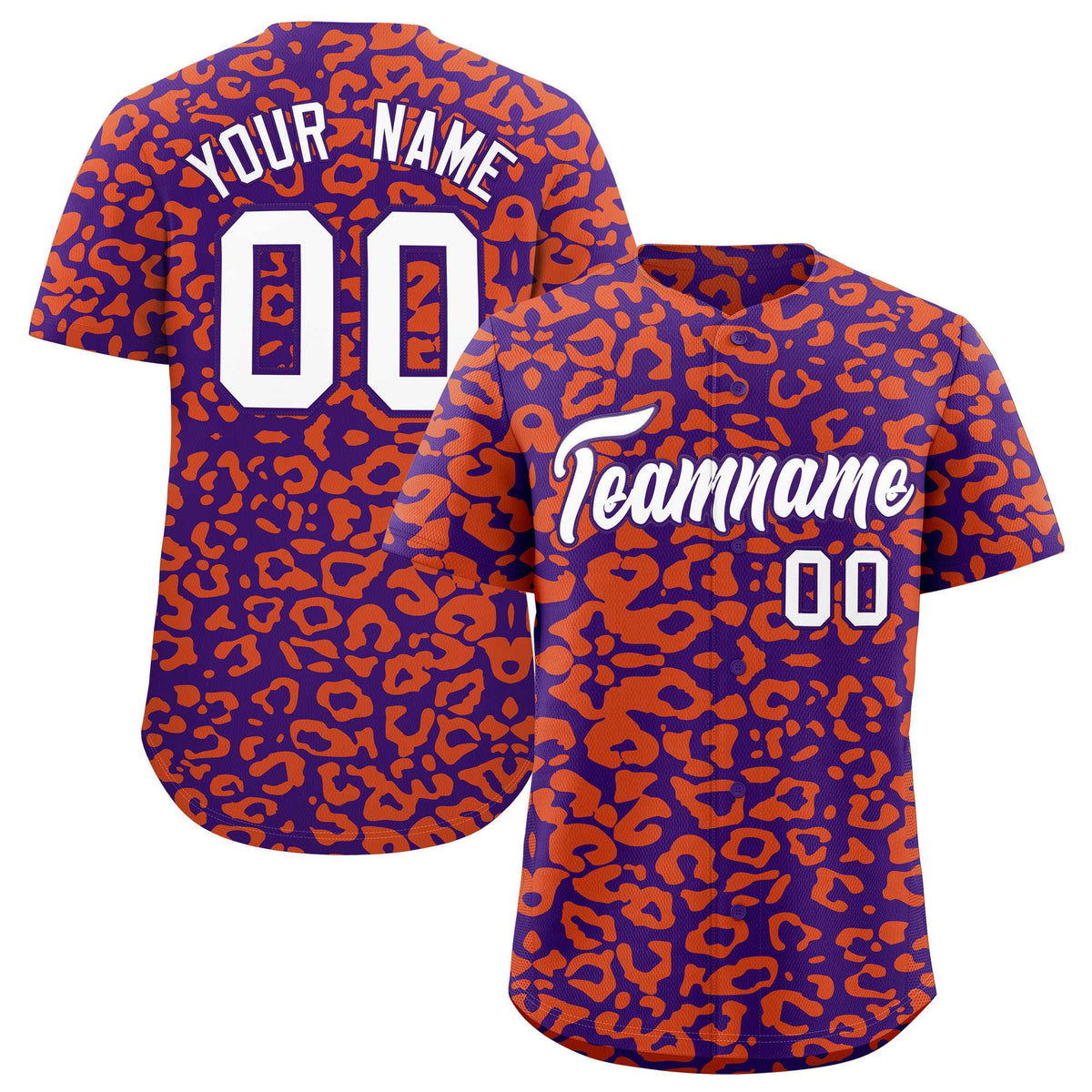 Custom Purple Orange Leopard Print Pattern Authentic Baseball Jersey
