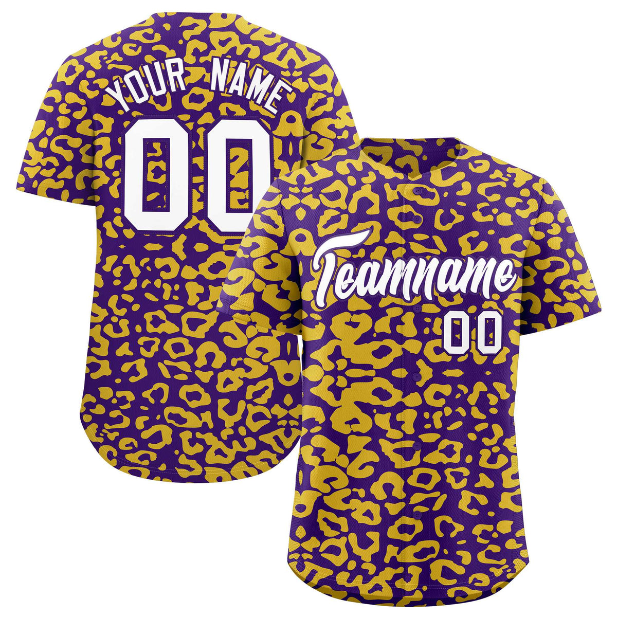 Custom Purple Gold Leopard Print Pattern Authentic Baseball Jersey