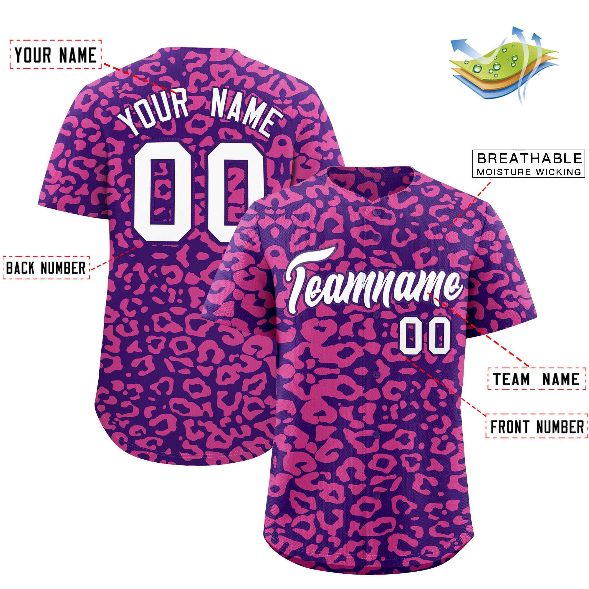 Custom Purple Pink Leopard Print Pattern Authentic Baseball Jersey