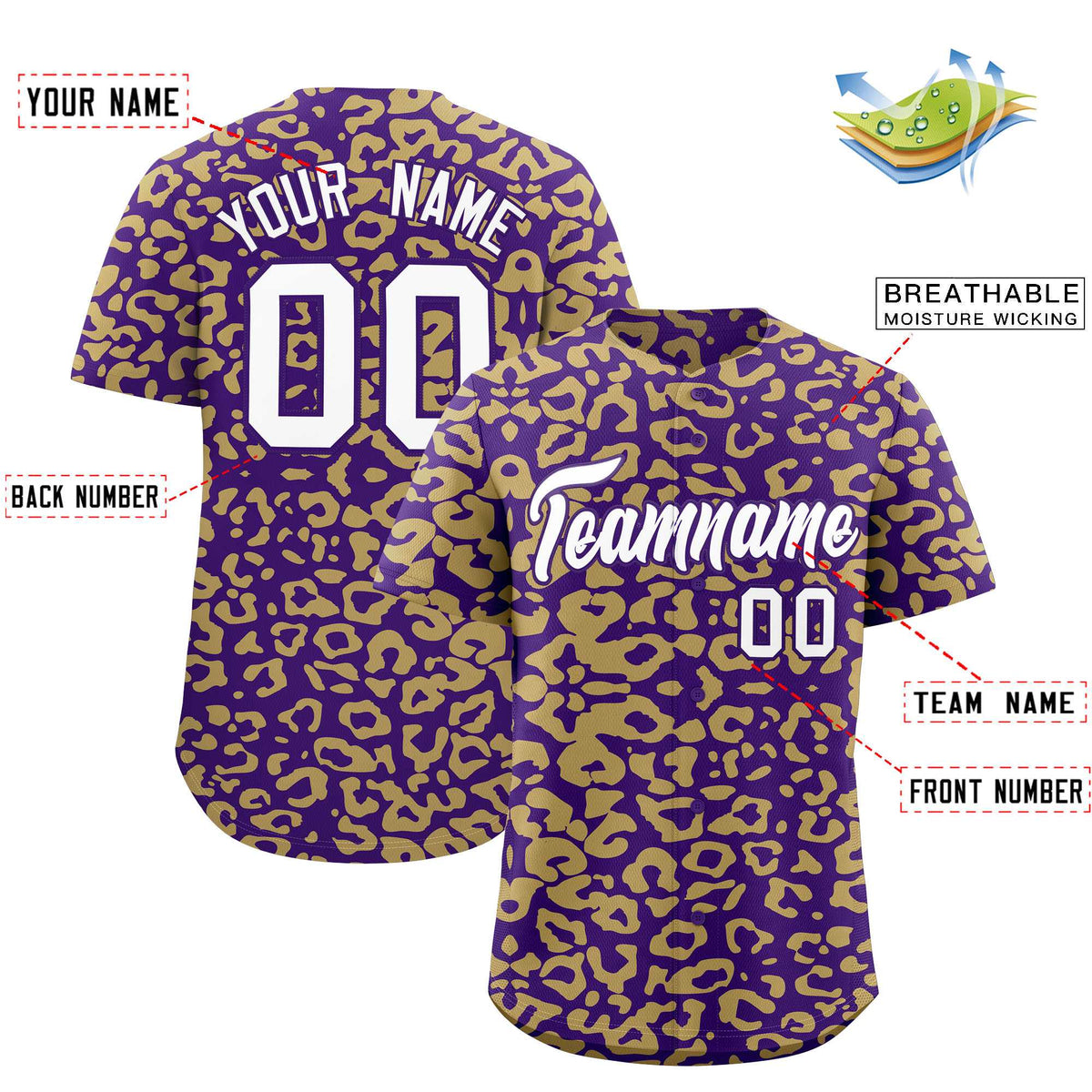Custom Purple Old Gold Leopard Print Pattern Authentic Baseball Jersey