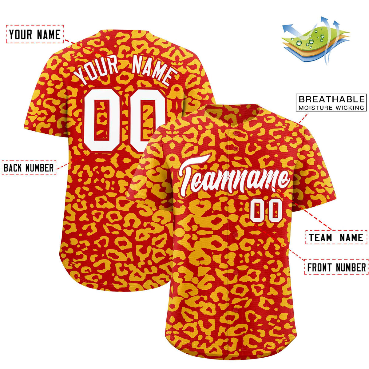 Custom Red Gold Leopard Print Pattern Authentic Baseball Jersey
