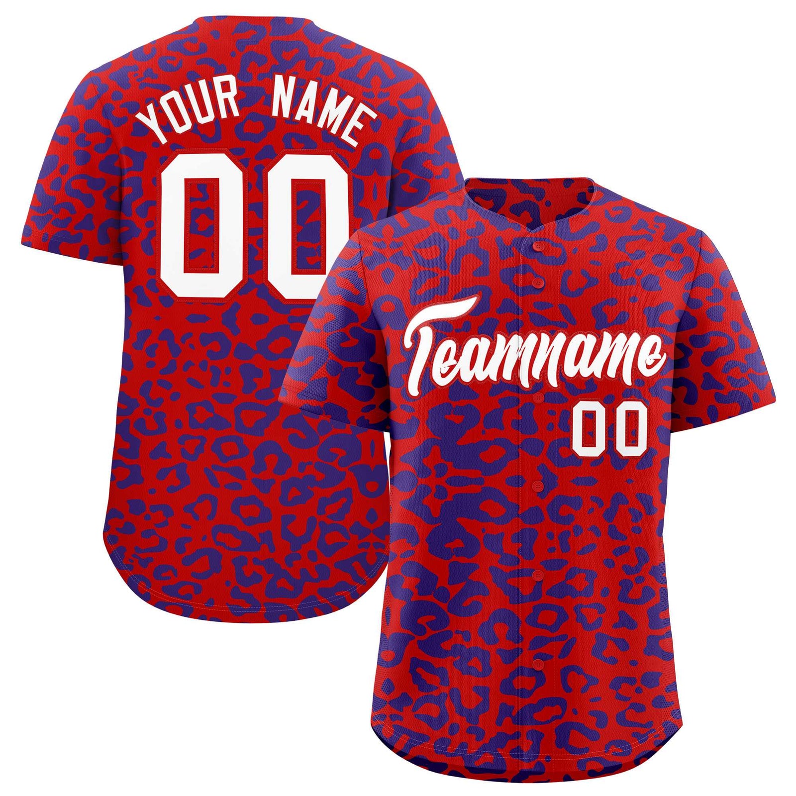Custom Red Royal Leopard Print Pattern Authentic Baseball Jersey