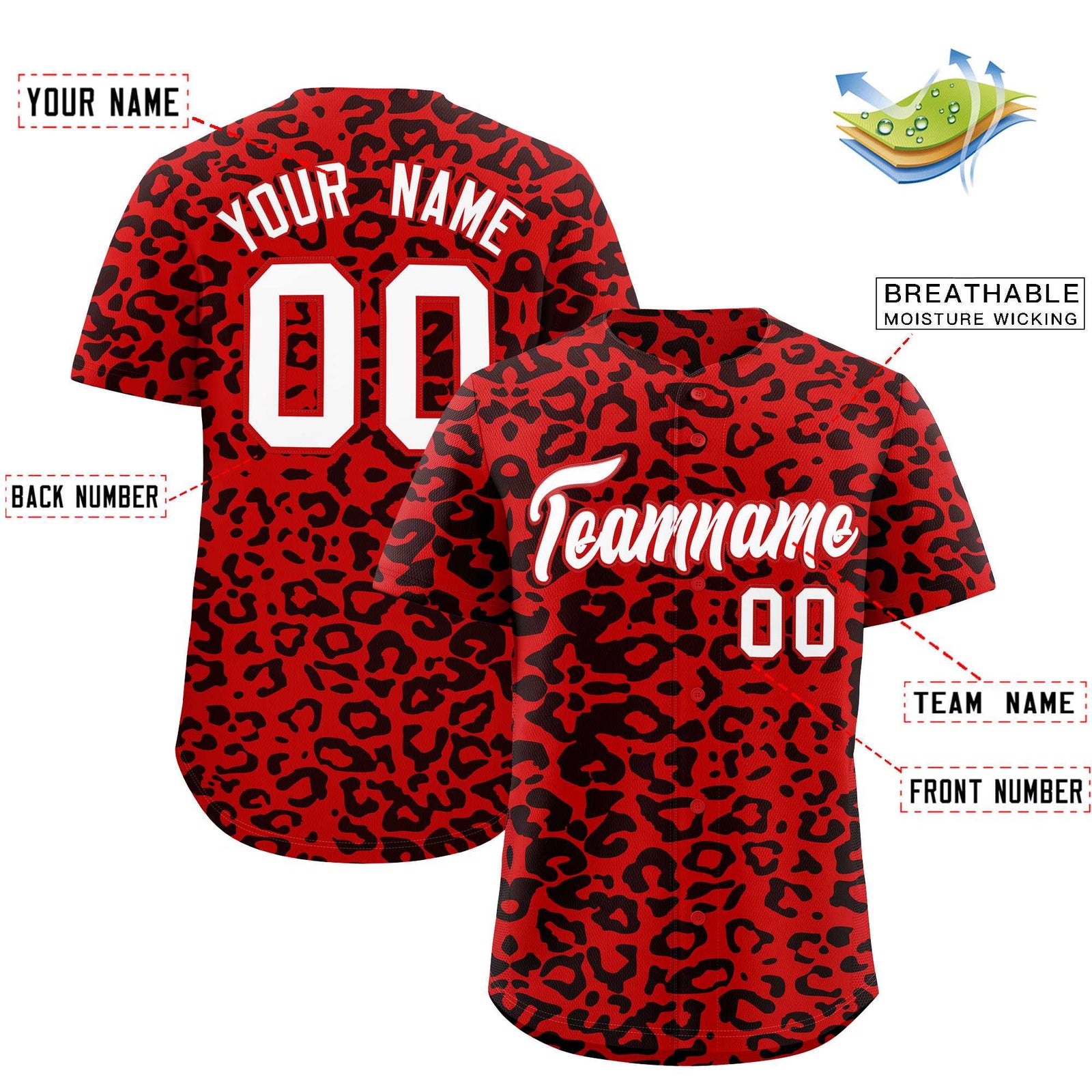 Custom Red Black Leopard Print Pattern Authentic Baseball Jersey
