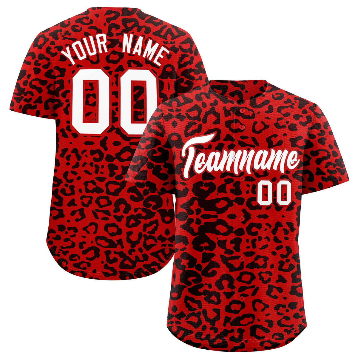 Custom Red Black Leopard Print Pattern Authentic Baseball Jersey