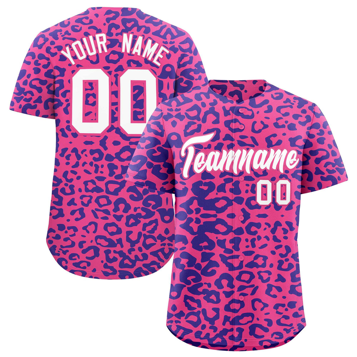 Custom Pink Royal Leopard Print Pattern Authentic Baseball Jersey