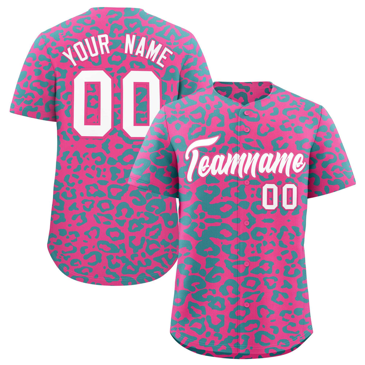 Custom Pink Aqua Leopard Print Pattern Authentic Baseball Jersey