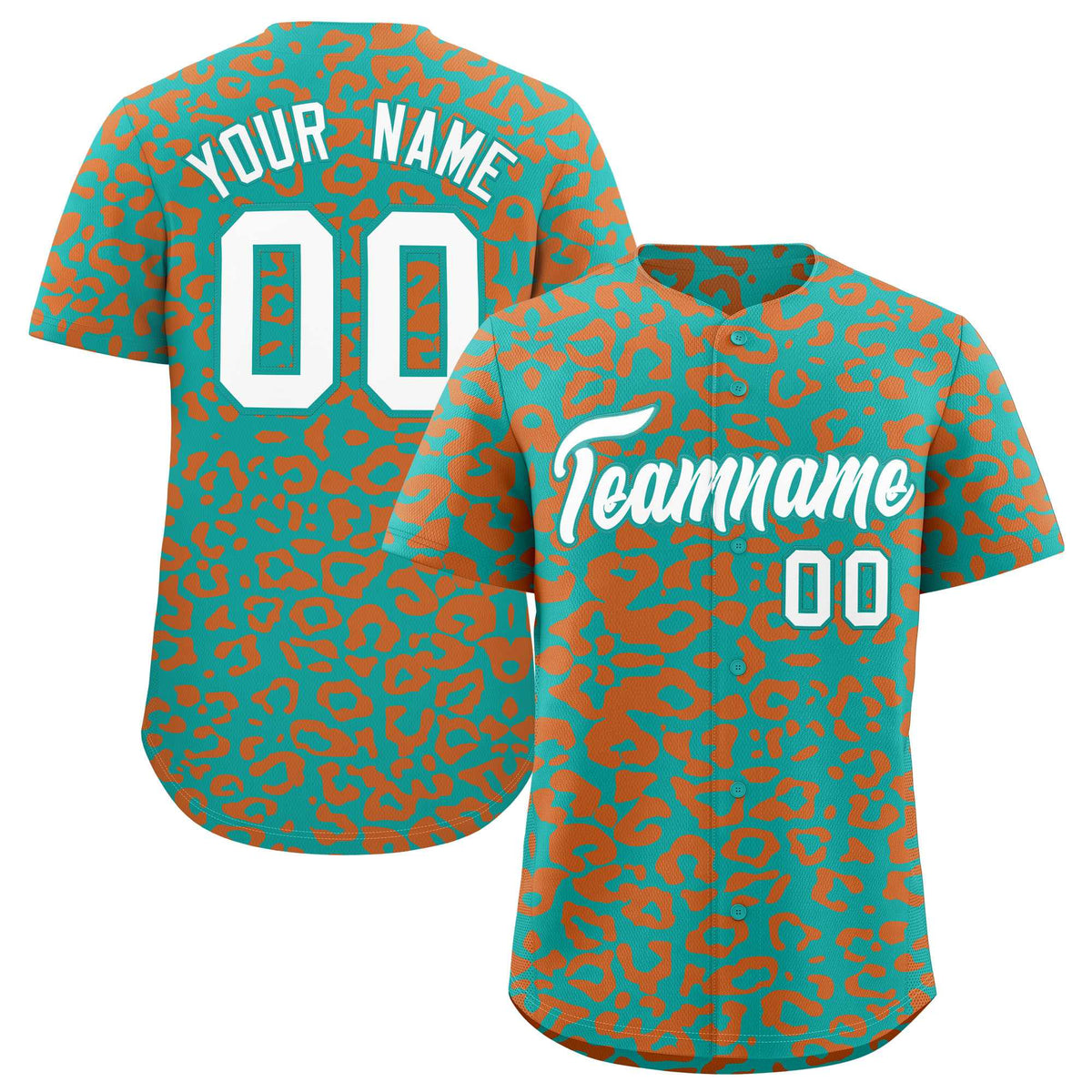 Custom Aqua Orange Leopard Print Pattern Authentic Baseball Jersey