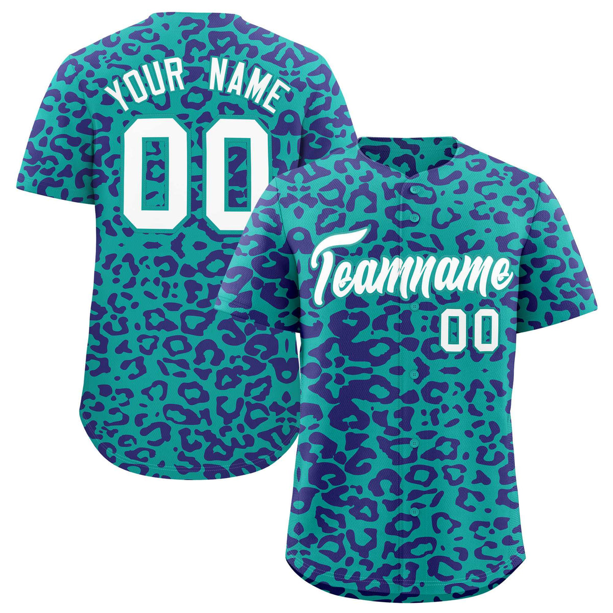 Custom Aqua Purple Leopard Print Pattern Authentic Baseball Jersey