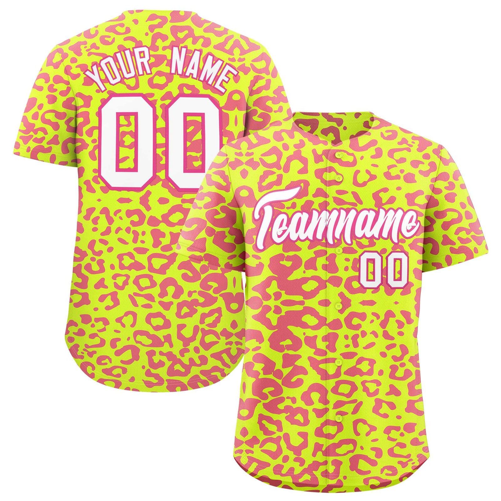 Custom Fluorescent Green Pink Leopard Print Pattern Authentic Baseball Jersey