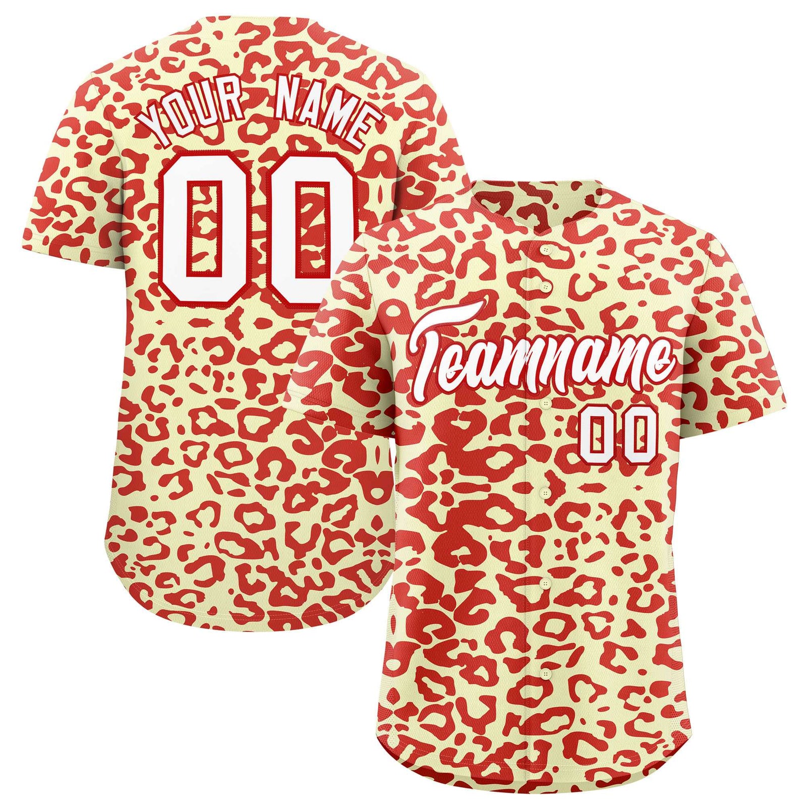 Custom Cream Red Leopard Print Pattern Authentic Baseball Jersey