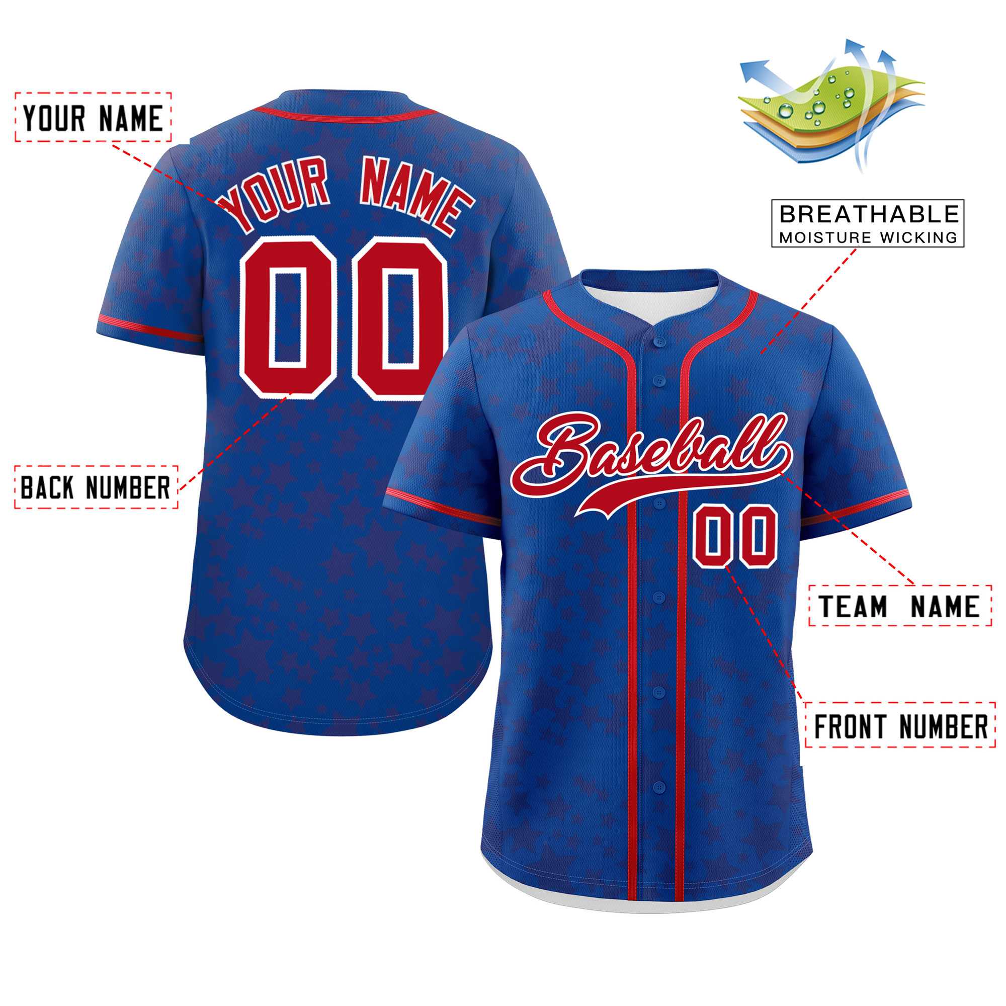 Custom Royal Red Personalized Star Graffiti Pattern Authentic Baseball Jersey