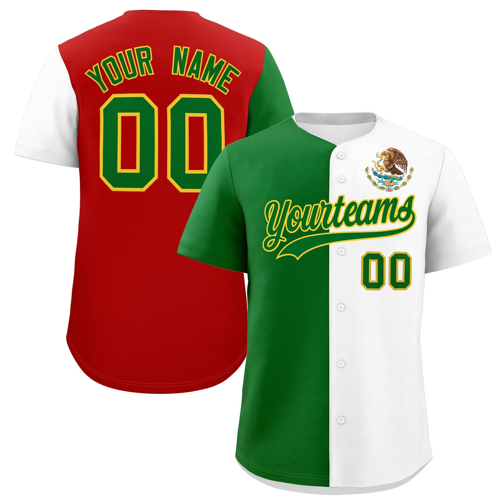 Custom Kelly Green White Red Graffiti Pattern Mexican style Stretch Fabric Baseball Jersey| KXKSHOP