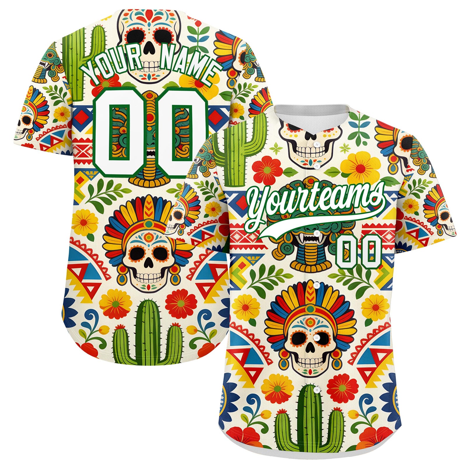 Custom White Kelly Green Graffiti Pattern Mexican style Stretch Fabric Baseball Jersey| KXKSHOP
