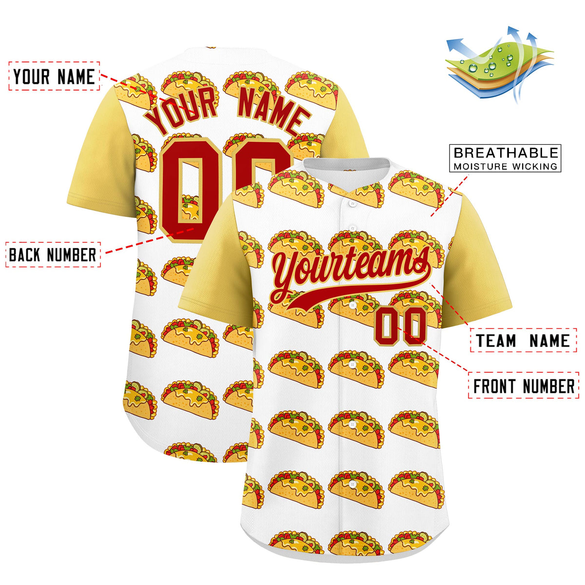 Custom White Khaki Red Graffiti Pattern Mexican style Stretch Fabric Baseball Jersey| KXKSHOP