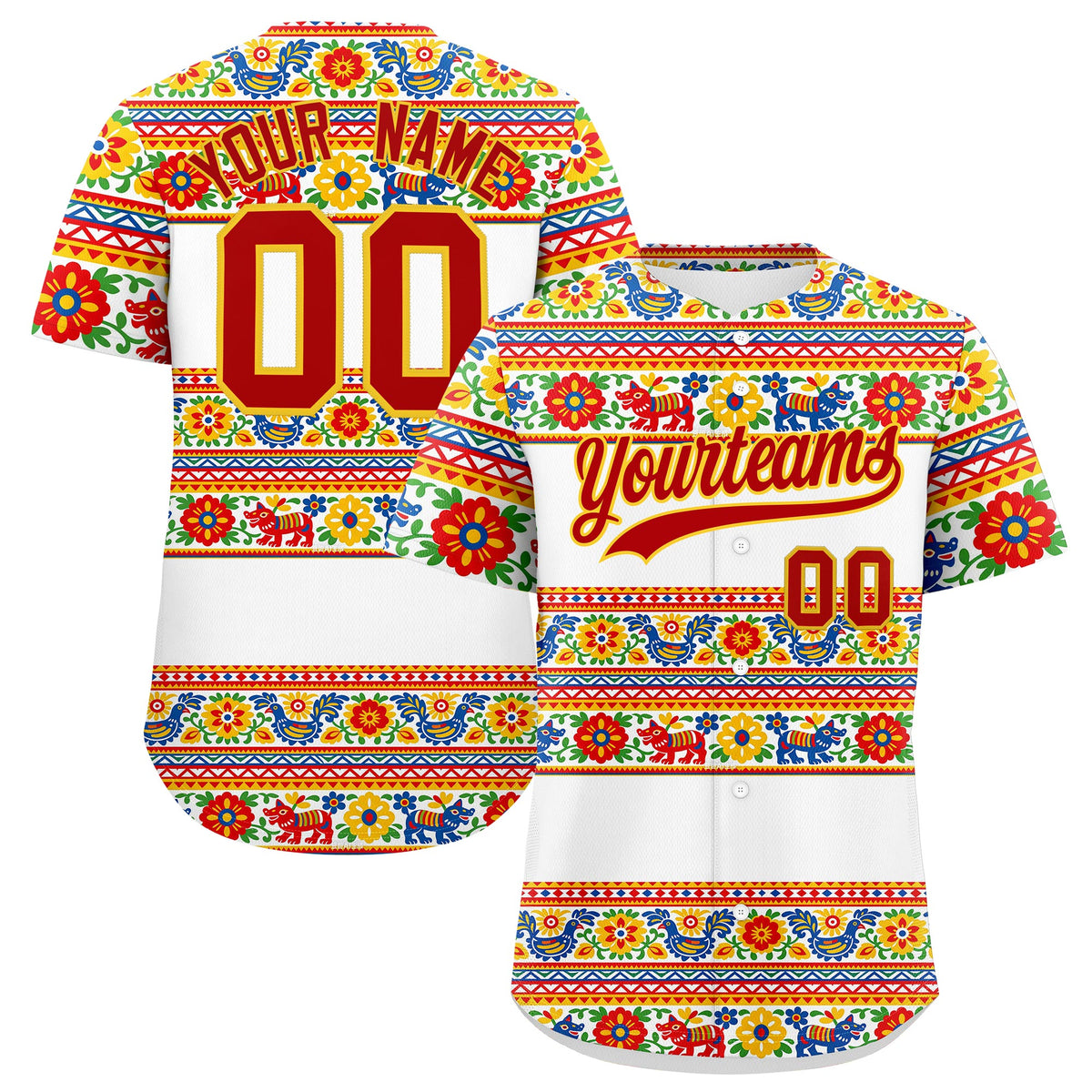 Custom White Red Gold Graffiti Pattern Mexican style Stretch Fabric Baseball Jersey| KXKSHOP
