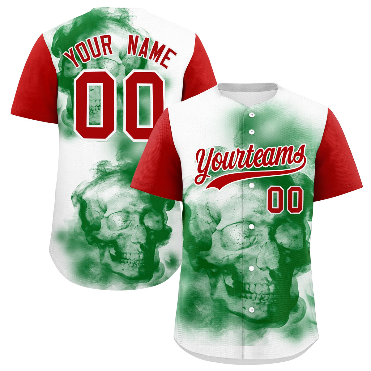 Custom White Red Kelly Green Graffiti Pattern Mexican style Stretch Fabric Baseball Jersey| KXKSHOP