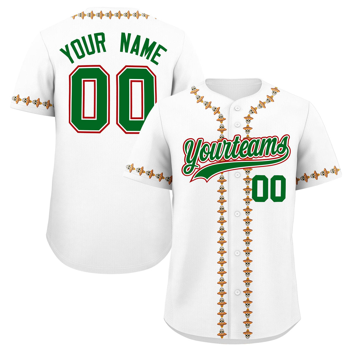 Custom White Kelly Green Red Graffiti Pattern Mexican style Stretch Fabric Baseball Jersey| KXKSHOP