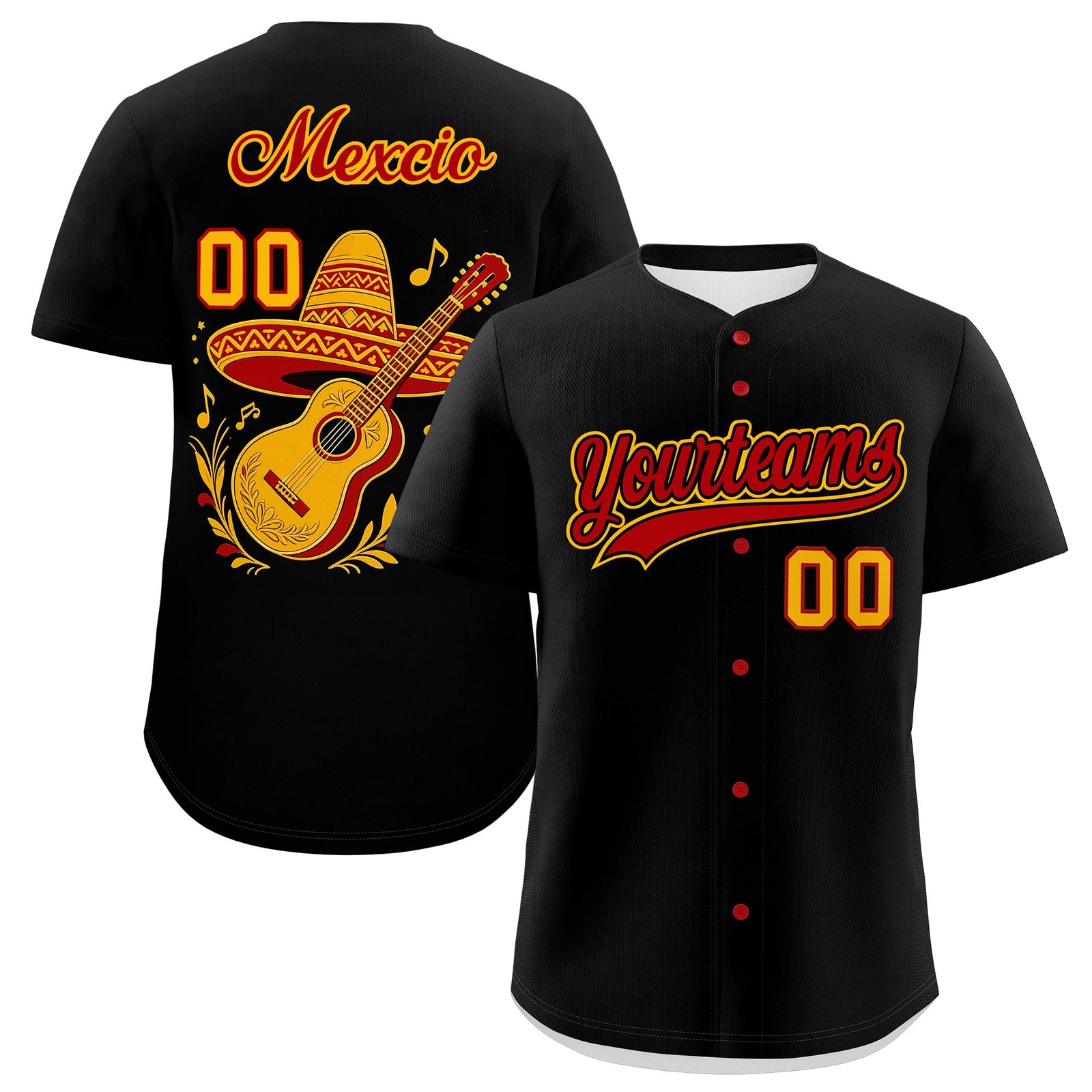 Custom Black Red Yellow Graffiti Pattern Mexican style Stretch Fabric Baseball Jersey| KXKSHOP