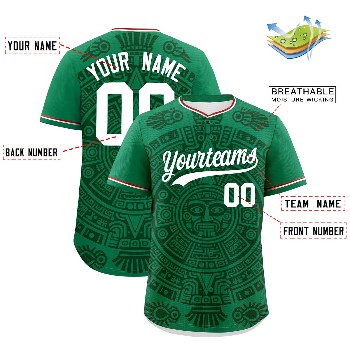 Custom Kelly Green Dark Green White Graffiti Pattern Mexican style Stretch Fabric Baseball Jersey| KXKSHOP