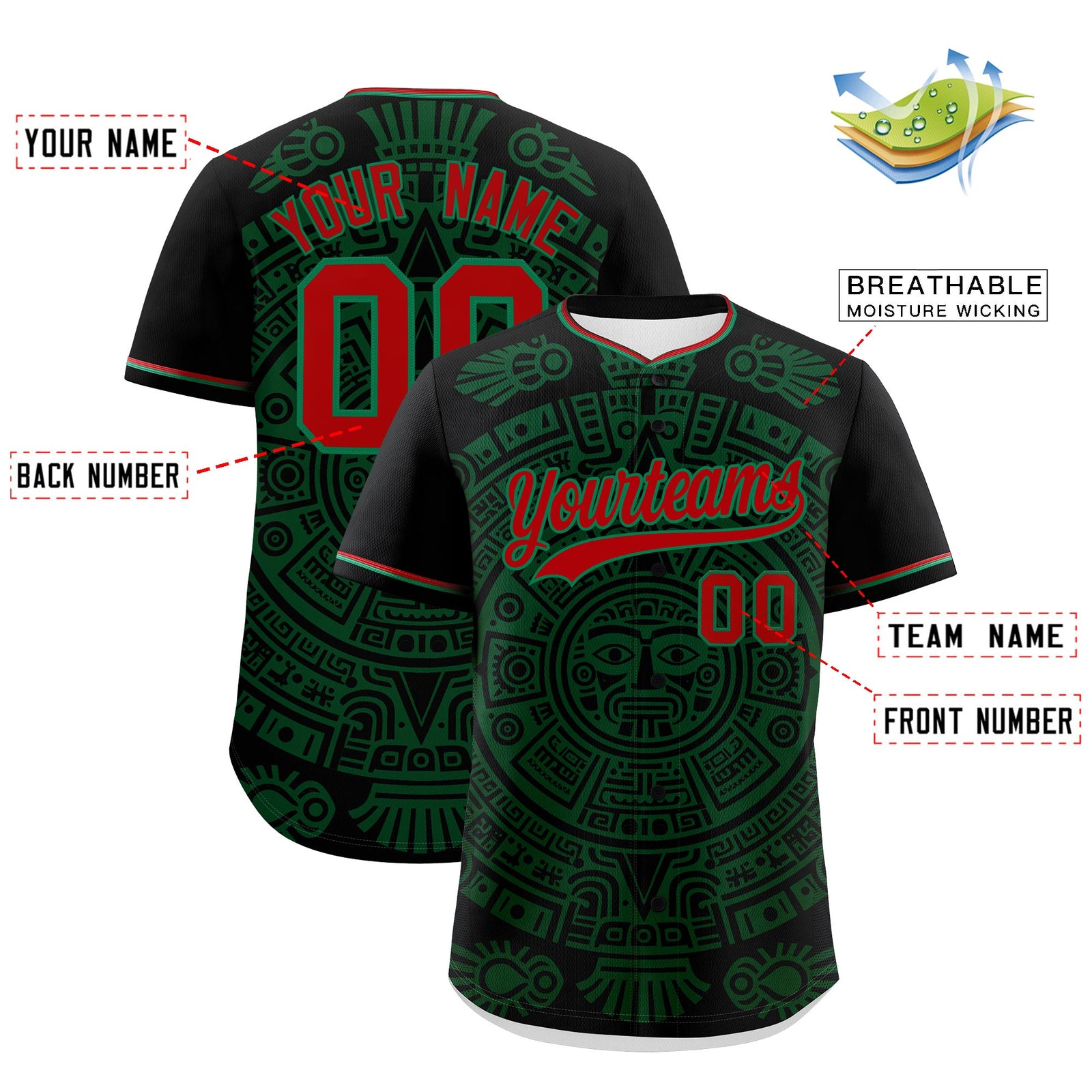 Custom Black Dark Green Kelly Green Graffiti Pattern Mexican style Stretch Fabric Baseball Jersey| KXKSHOP