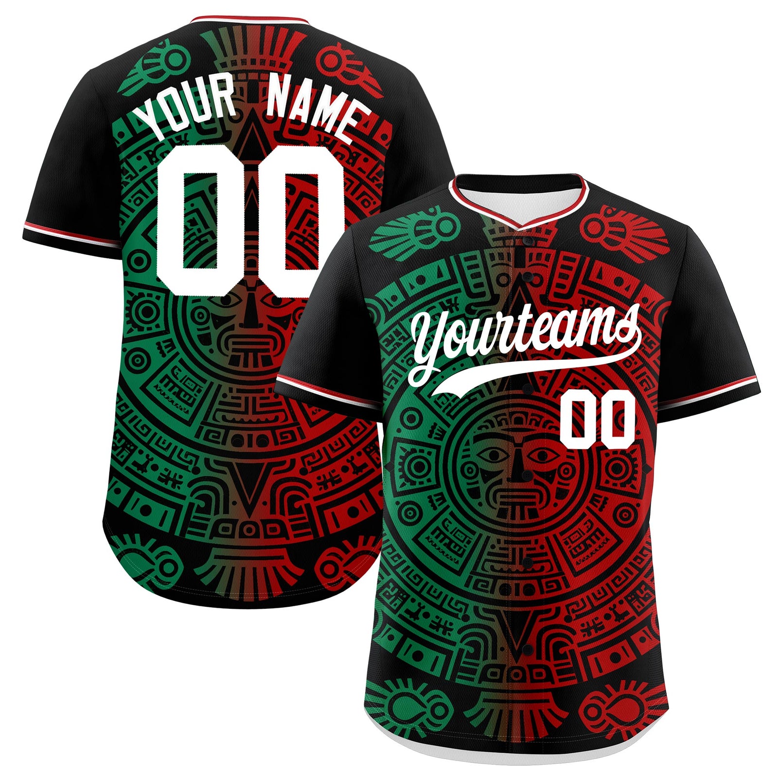 Custom Black Kelly Green Red Graffiti Pattern Mexican style Stretch Fabric Baseball Jersey| KXKSHOP