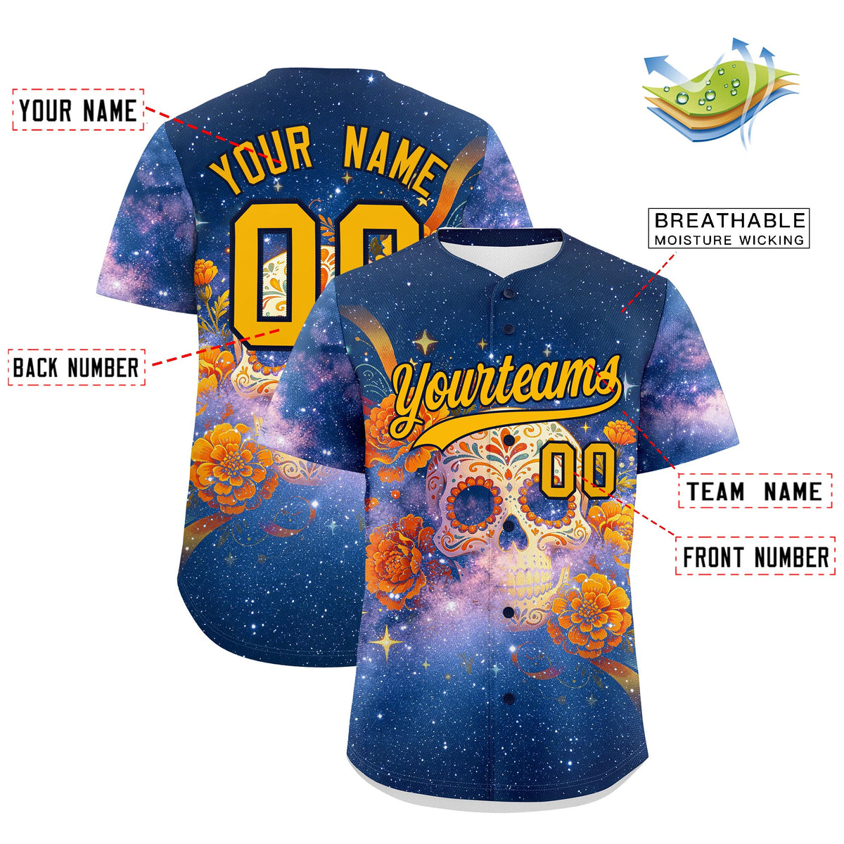 Custom Yellow Navy Graffiti Pattern Mexican style Stretch Fabric Baseball Jersey| KXKSHOP