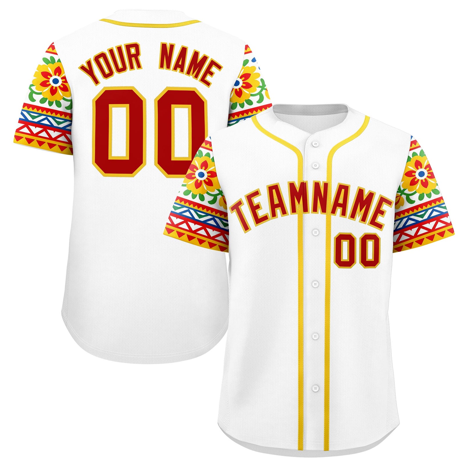Custom White Red Gold Graffiti Pattern Mexican style Stretch Fabric Baseball Jersey| KXKSHOP