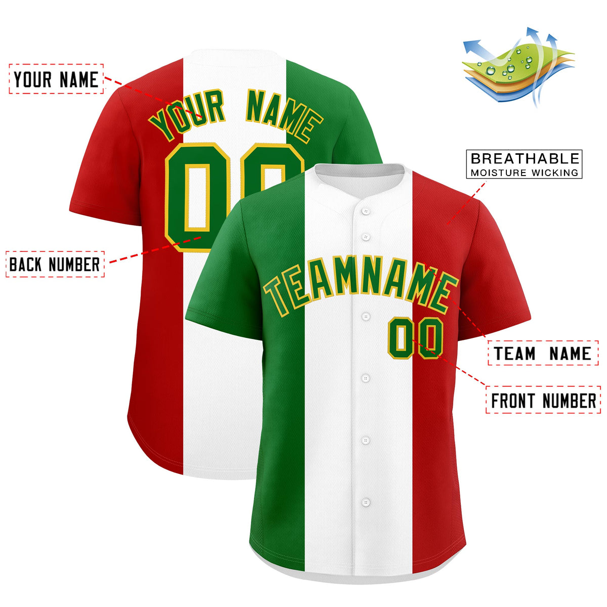Custom Kelly Green White Red Graffiti Pattern Mexican style Stretch Fabric Baseball Jersey| KXKSHOP