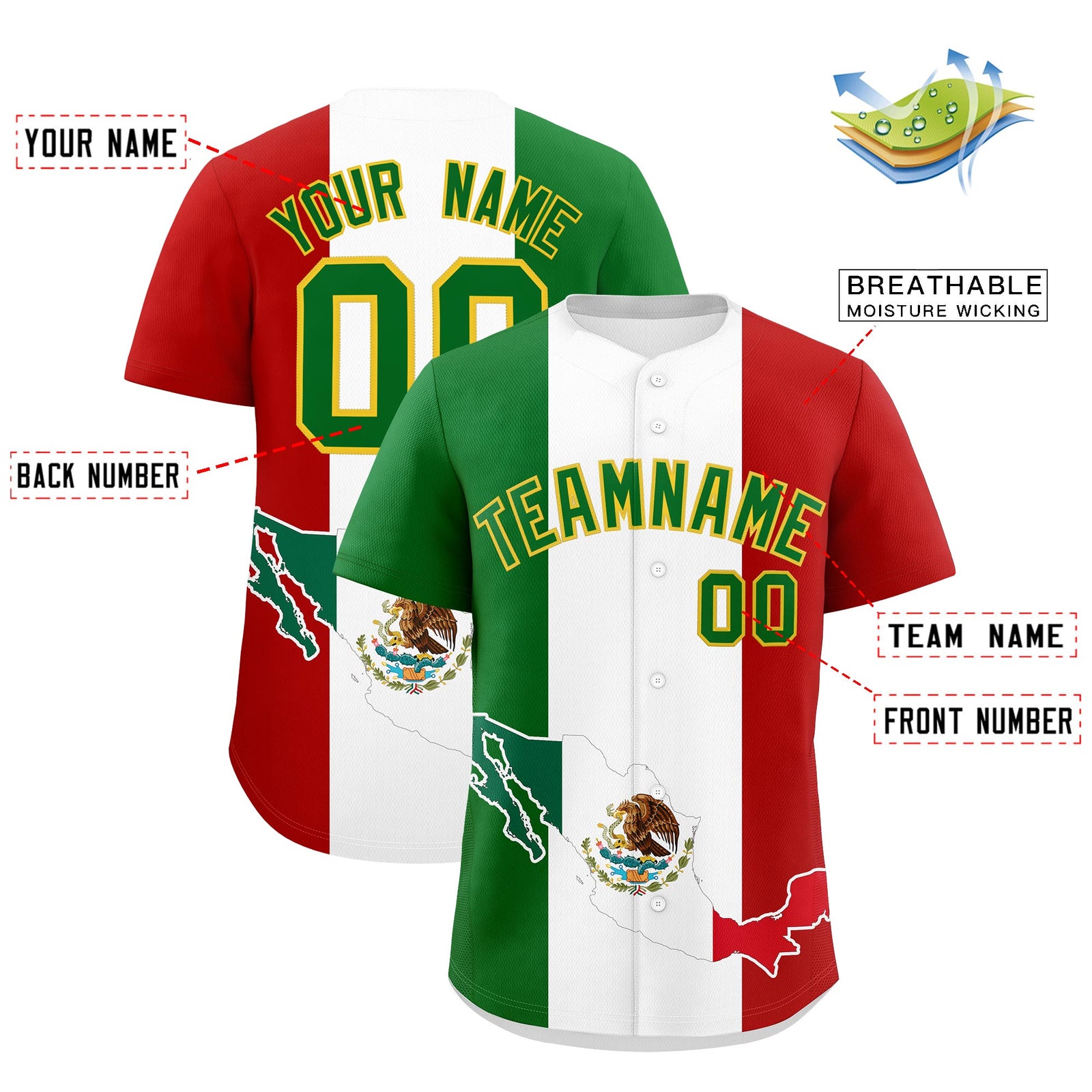 Custom Kelly Green White Red Graffiti Pattern Mexican style Stretch Fabric Baseball Jersey| KXKSHOP