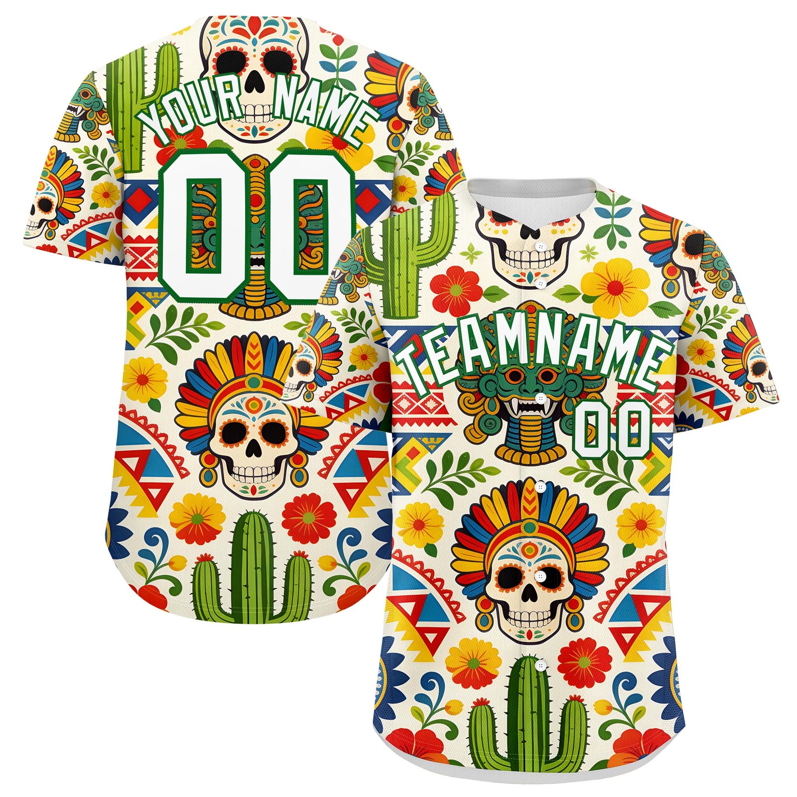 Custom White Kelly Green Graffiti Pattern Mexican style Stretch Fabric Baseball Jersey| KXKSHOP