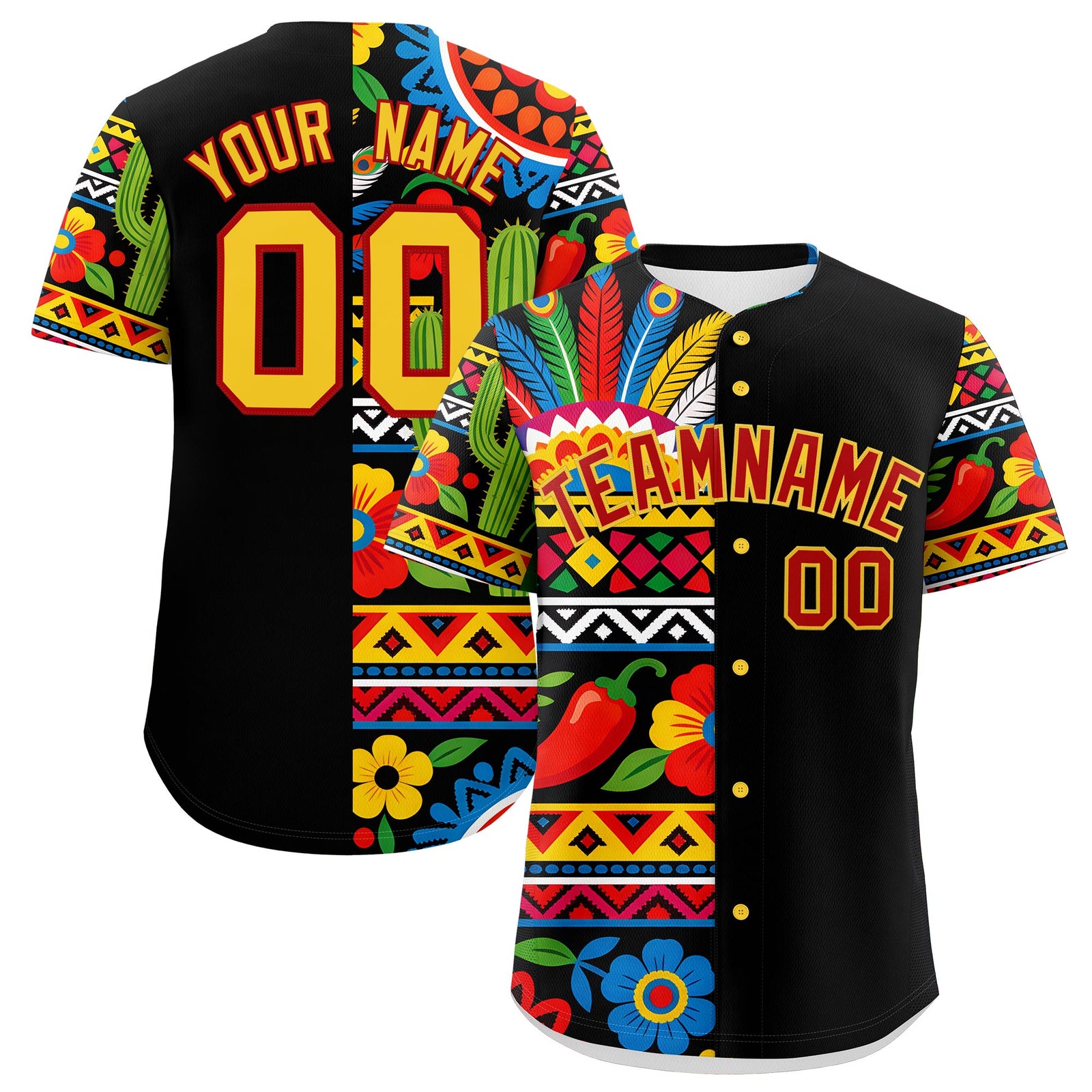 Custom Black Red Gold Graffiti Pattern Mexican style Stretch Fabric Baseball Jersey| KXKSHOP