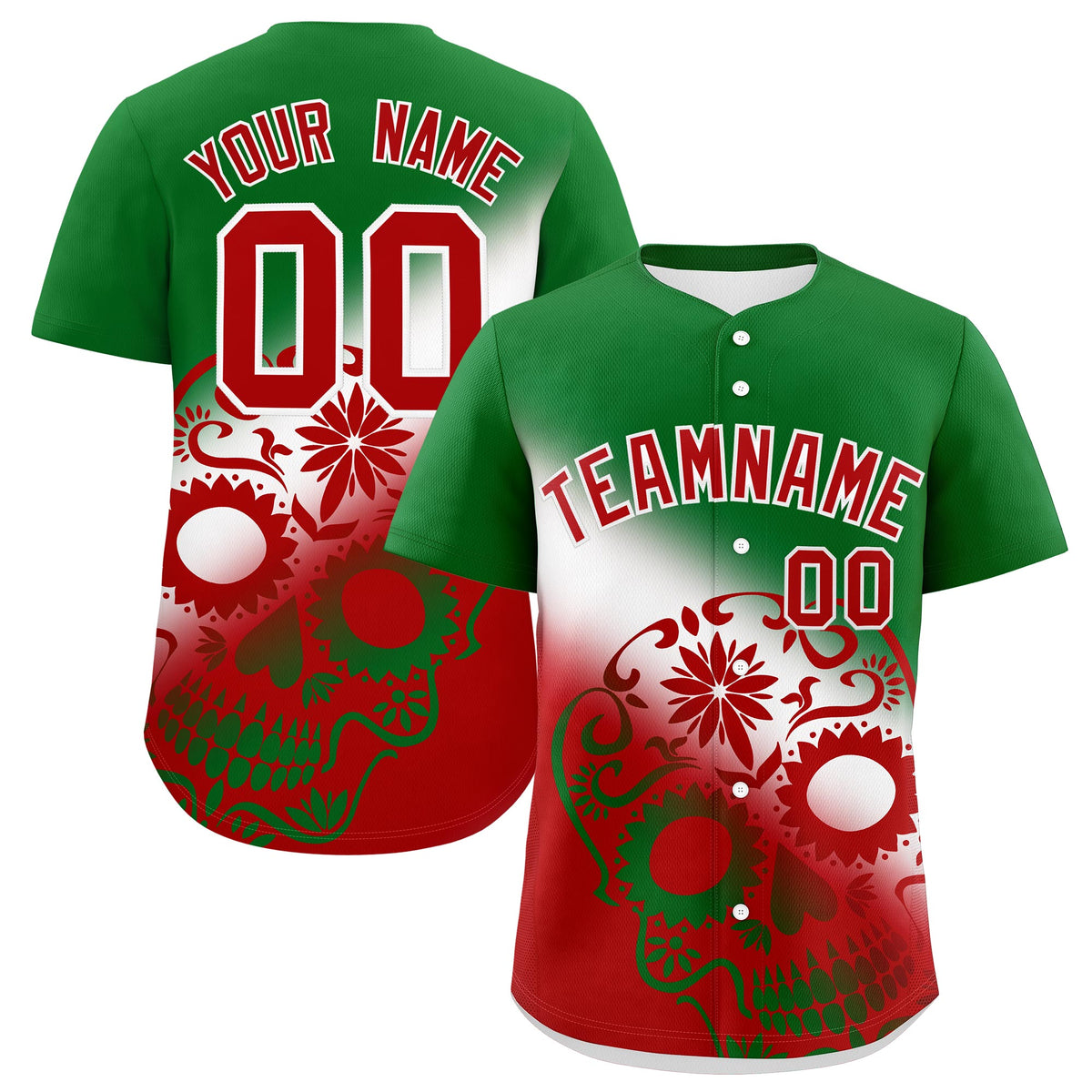 Custom Kelly Green White Red Graffiti Pattern Mexican style Stretch Fabric Baseball Jersey| KXKSHOP