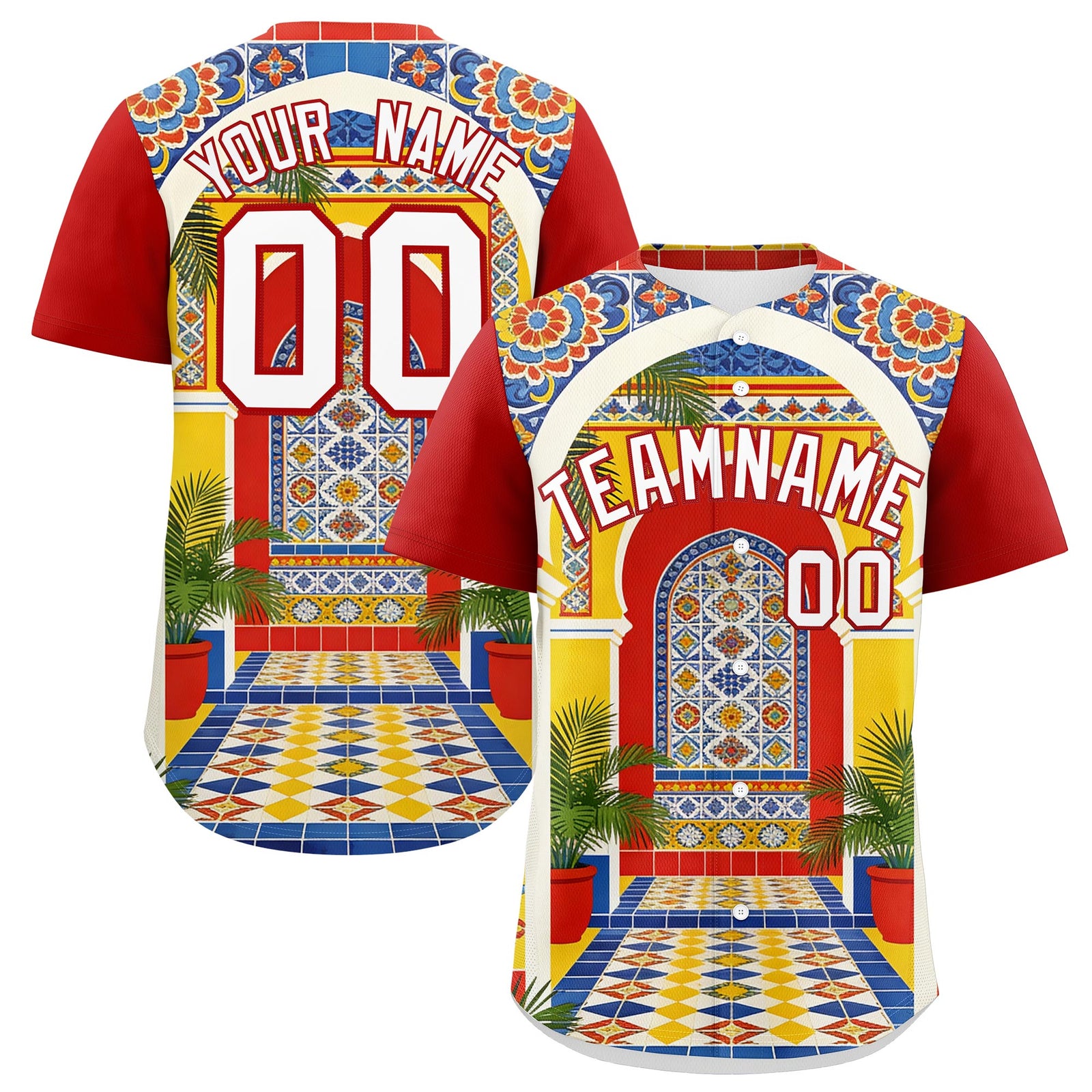 Custom White Red Graffiti Pattern Mexican style Stretch Fabric Baseball Jersey| KXKSHOP