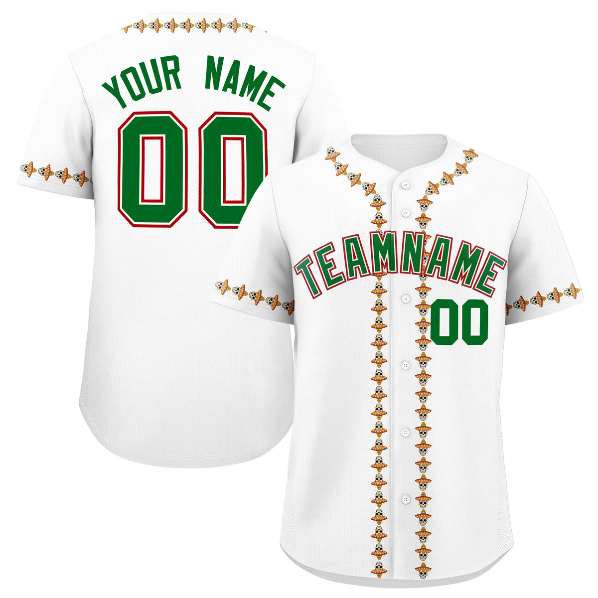 Custom White Kelly Green Red Graffiti Pattern Mexican style Stretch Fabric Baseball Jersey| KXKSHOP