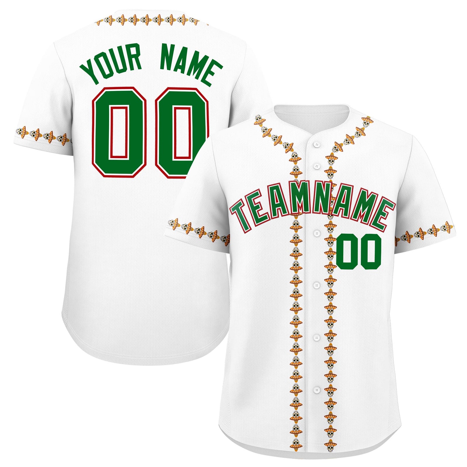 Custom White Kelly Green Red Graffiti Pattern Mexican style Stretch Fabric Baseball Jersey| KXKSHOP