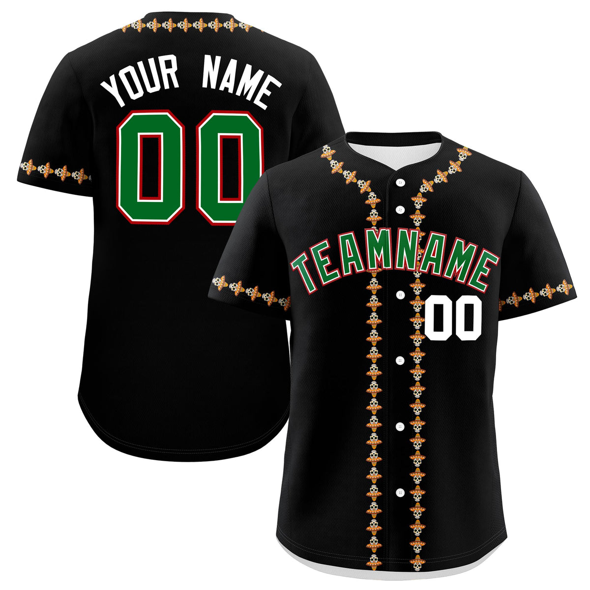 Custom Black Kelly Green White Graffiti Pattern Mexican style Stretch Fabric Baseball Jersey| KXKSHOP